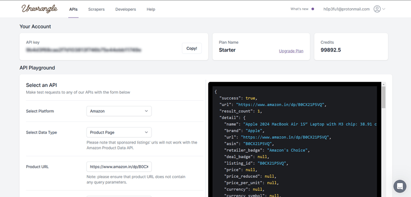 Unwrangle Amazon API